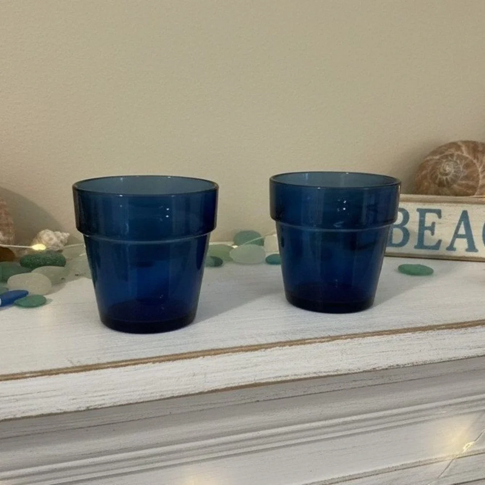 Cobalt Blue Thick Glass‎ Mini Votive Candle Holders, Set of 2, Toothpick Cups
